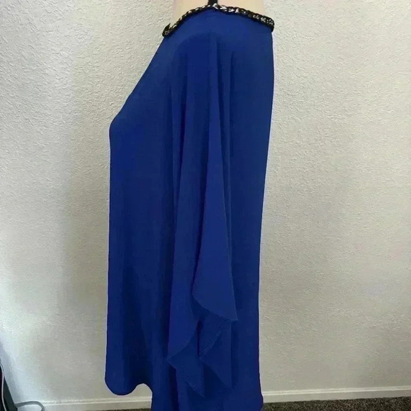 Michael Kors Boat Neckline Blue Metal Chain Trim Top - Picture 3 of 6